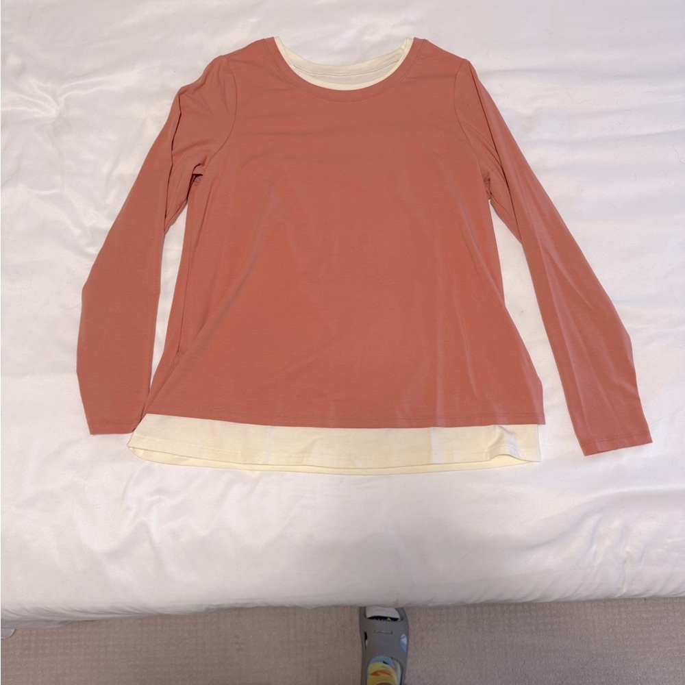 AnyBody Lounge Cozy Knit Two for One Top, Sz Small, Blush/Ivory